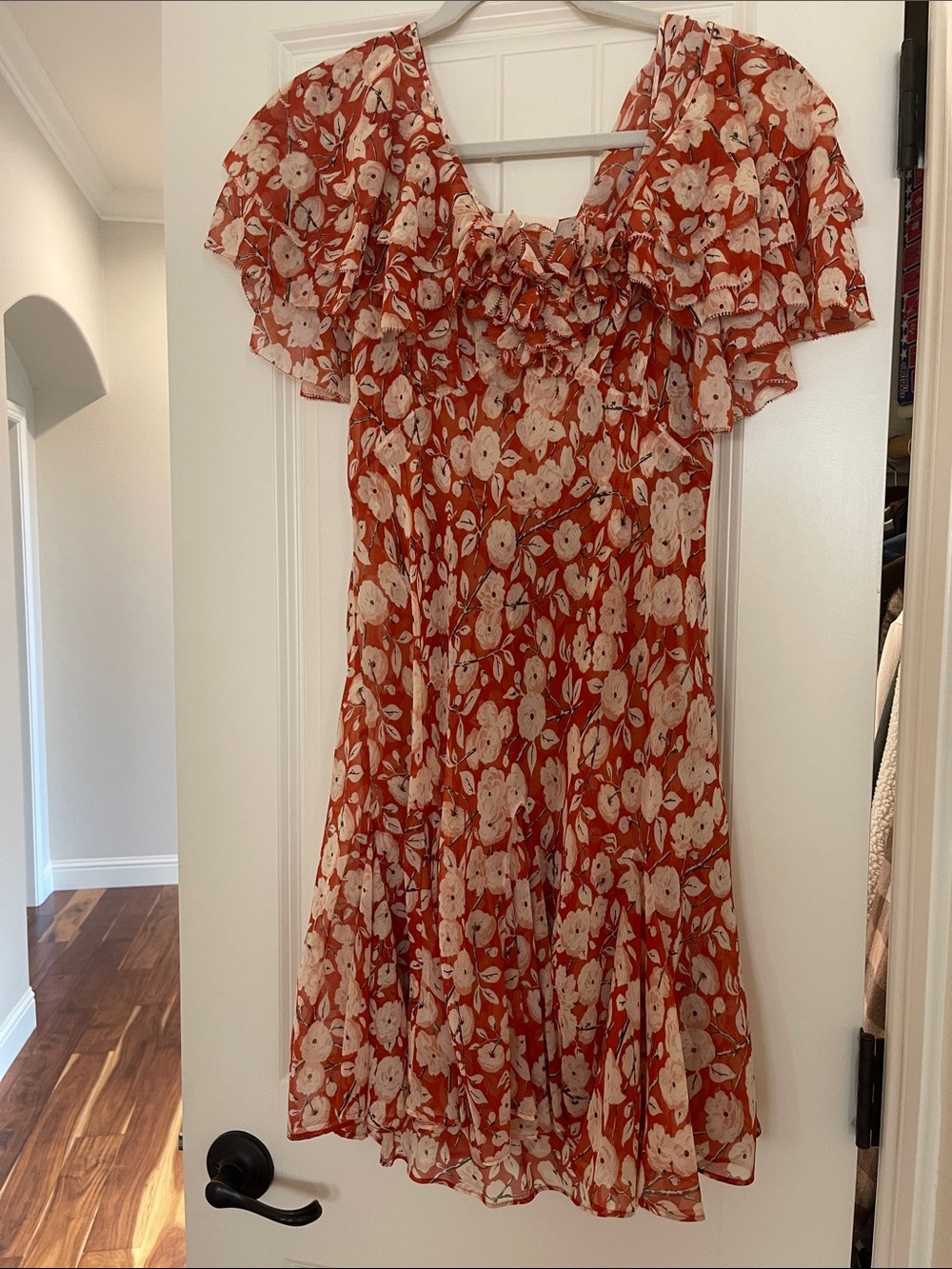 Doen ALCIDA Rust and Cream Floral Mini Dress